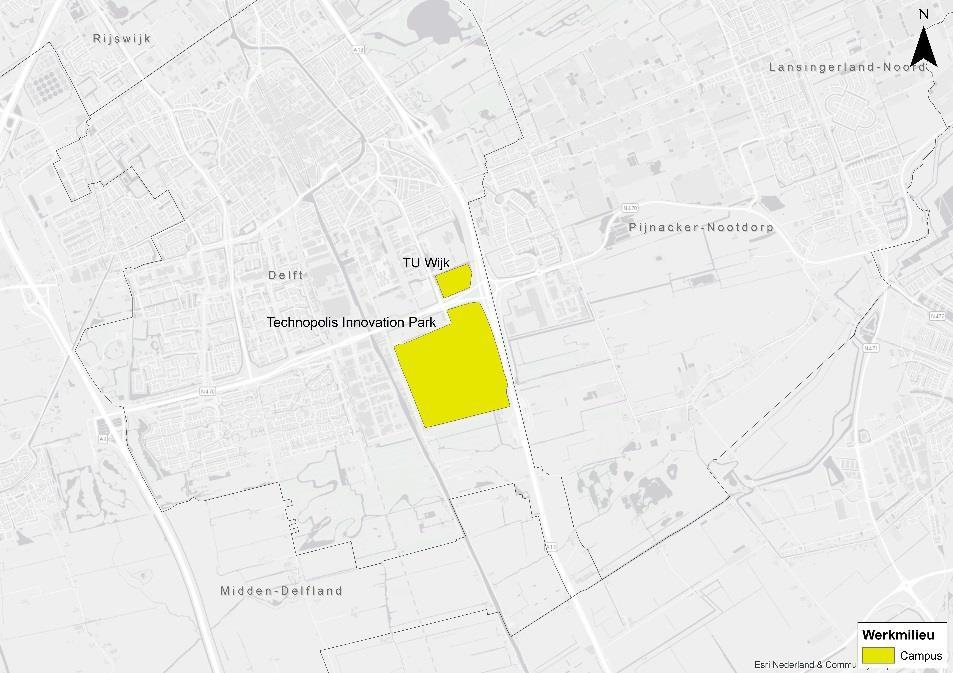 Van het werkmilieu campus is het grootste gedeelte van het aanbod van de MRDH te vinden in de Haagse regio, namelijk in Delft (Figuur 11).