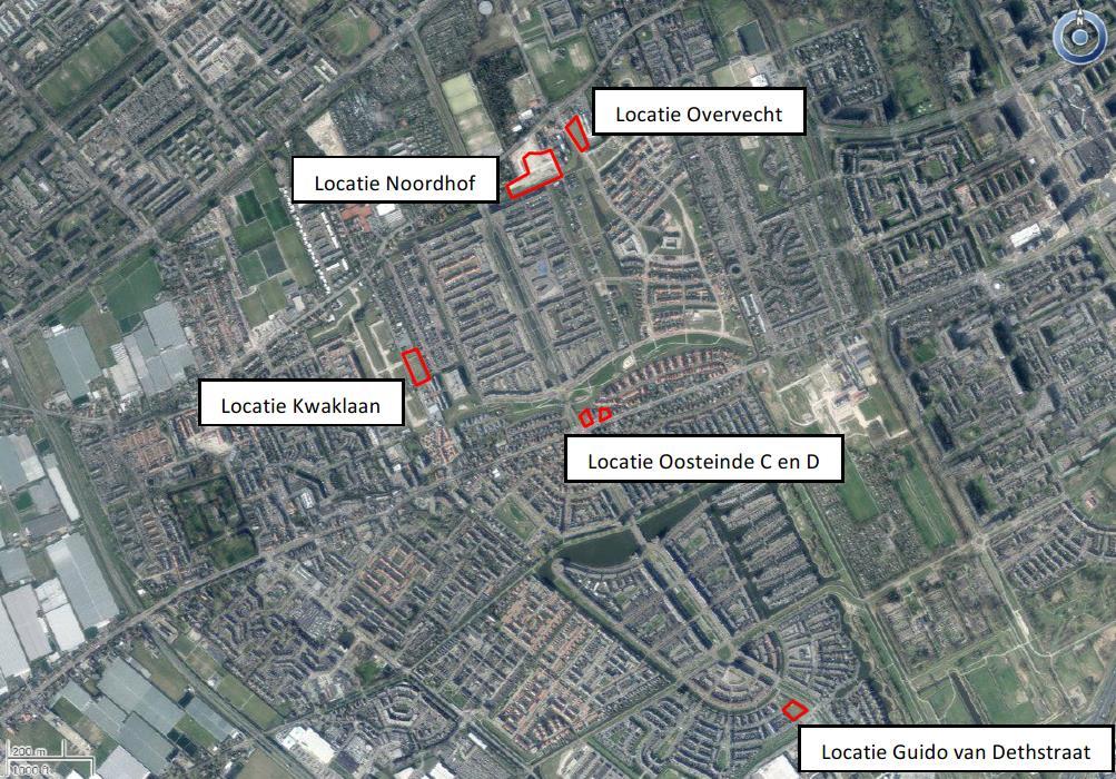Projectnr. 40521 15 september 2015, revisie 00 Afbeelding 2: Luchtfoto met de vijf restlocaties ter hoogte van Wateringse Veld, gemeente Den Haag.