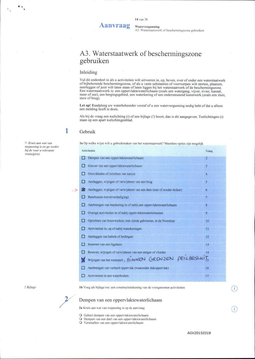 14 van 38 Watervergunning A3. Waterstaatswerk oťbeschermingszone gebruiken A3.