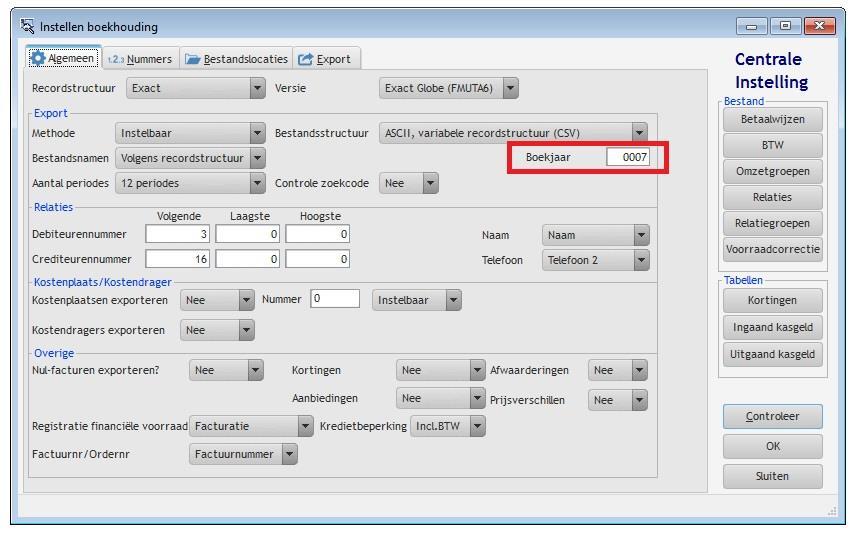 6.3 Boekhoudkoppeling: instellen boekjaar Nieuwe instelling Indien het boekjaar wijzigde