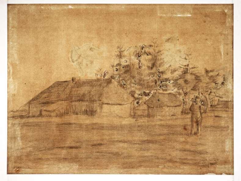 Boerderijen, november 1883 Zwart krijt, wit geel roze dekkende