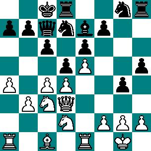 Stelling na 13...h5 14.cxd5 exd5 15.Lb2 Ph6?? (Ton vond dit een zwak zetje.) 16.Pxd5! (Met! van Ton en Fritz) 16...cxd5 17.