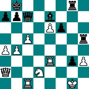 [25.Db3 Th5 26.Pf3 Ld8+-] 25...Tg5± 26.Dxd5 (Fout! Pion d5 ziet helemaal wit van het vergif.) [¹26.Pf1 Thg8 27.Kh1±) ] 26...Td8= 27.Da2 Tdg8 28.Dd5 [28.
