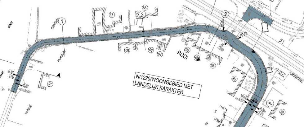 Ontwerp - wegenis Typedwarsprofiel Rooi Ontwerp - wegenis Brobosstraat Aanleg rijweg in asfalt Betonnen watergreppel aan beide zijden Inritten