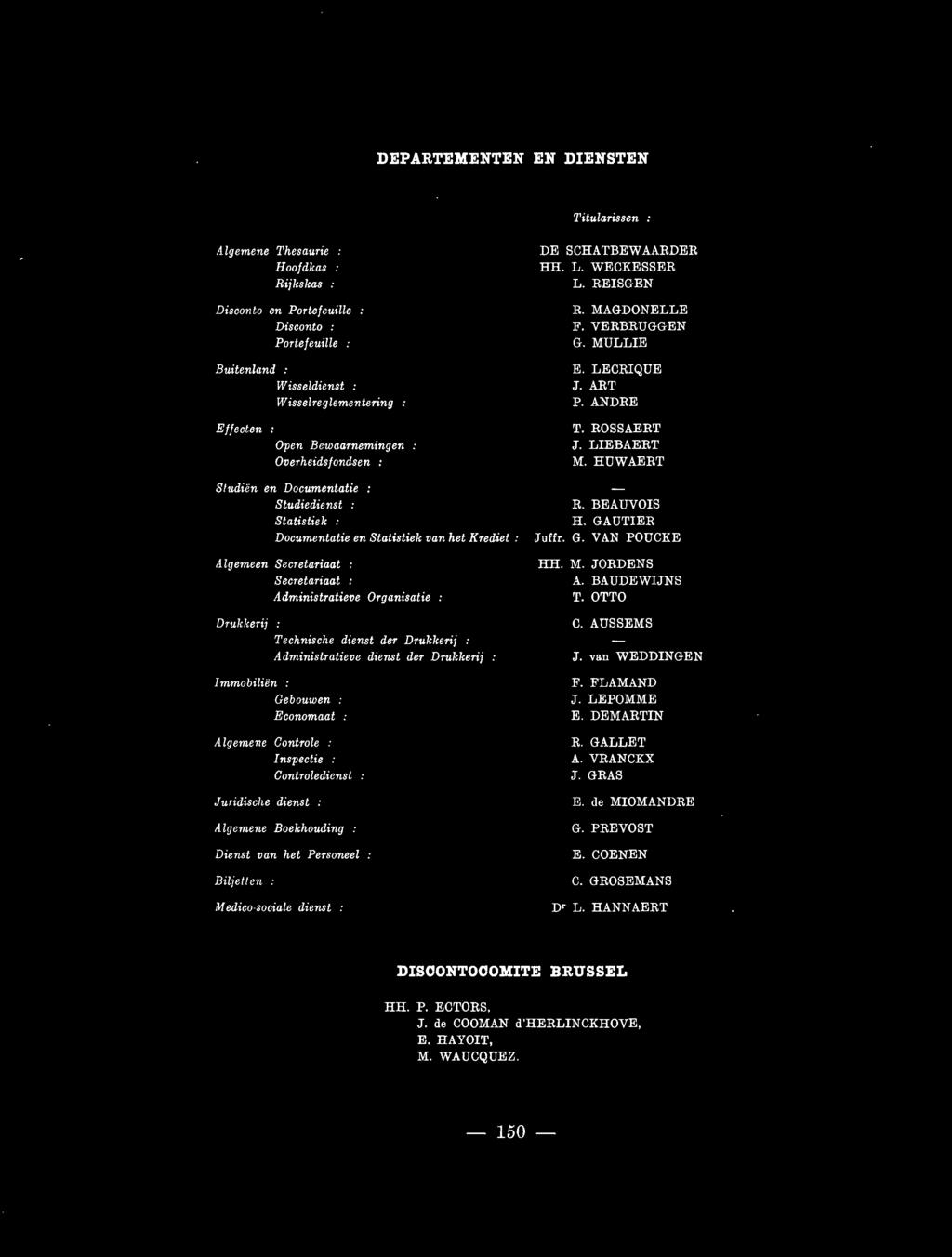 HUWAERT Studiën en Documentatie Studiedienst : Statistiek : Documentatie en Statistiek van het Krediet: Juffr. R. BEAUVOIS H. GAUTIER G.