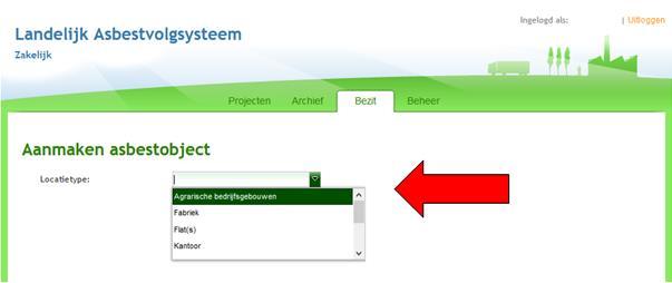 2. Selecteer een locatietype via het uitklapscherm: 3.