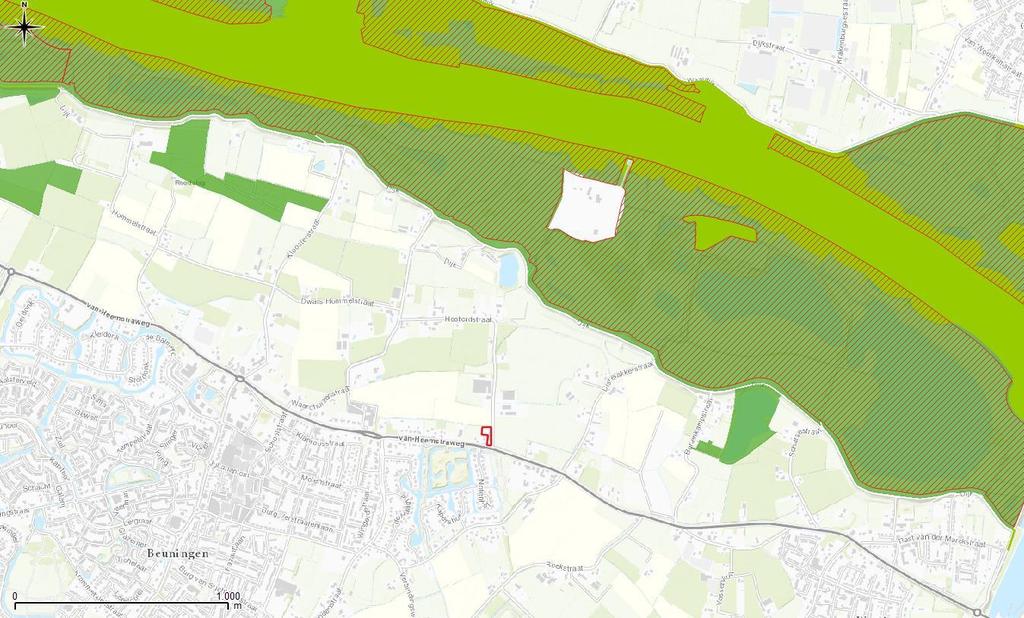 Figuur 11. Ligging onderzoekslocatie ten opzichte van het Natuurnetwerk Nederland (groen).