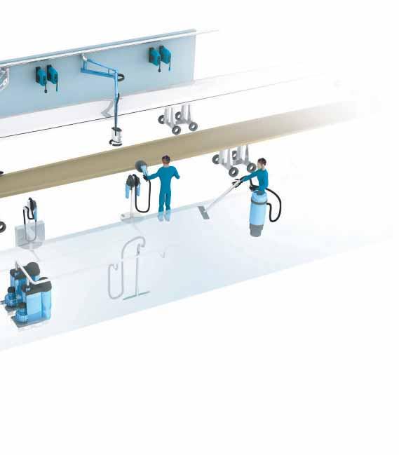 4 1. Stationaire vacuüm/filtersystemen met leidingwerk naar afzuigpunten overal in de fabriek. 2. Zwenkarmen. 3.