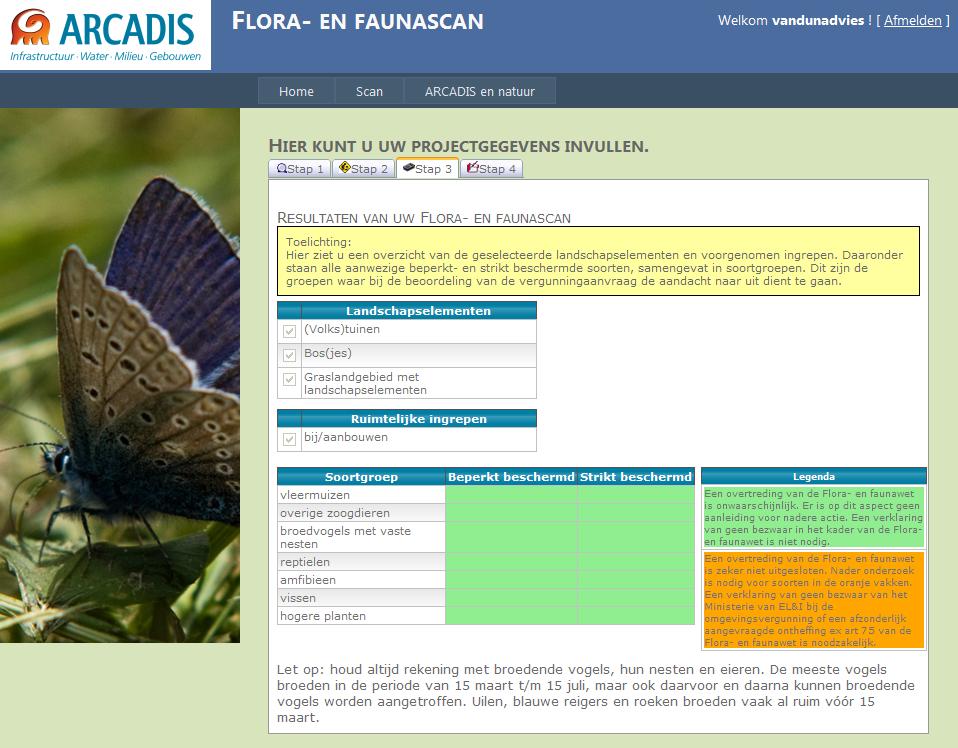 Afbeelding 3.5: Resultaat flora- en faunascan Arcadis 3.