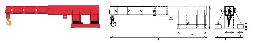 3.5 IHKA 3650 Heavy Duty - Kraanarm, uitschuifbaar in lengte - Opname met vorkheftruck - Optioneel met gecertificeerde kraanarm - Geleverd met gecertificeerde D-sluiting en de wartelende kraanhaak.