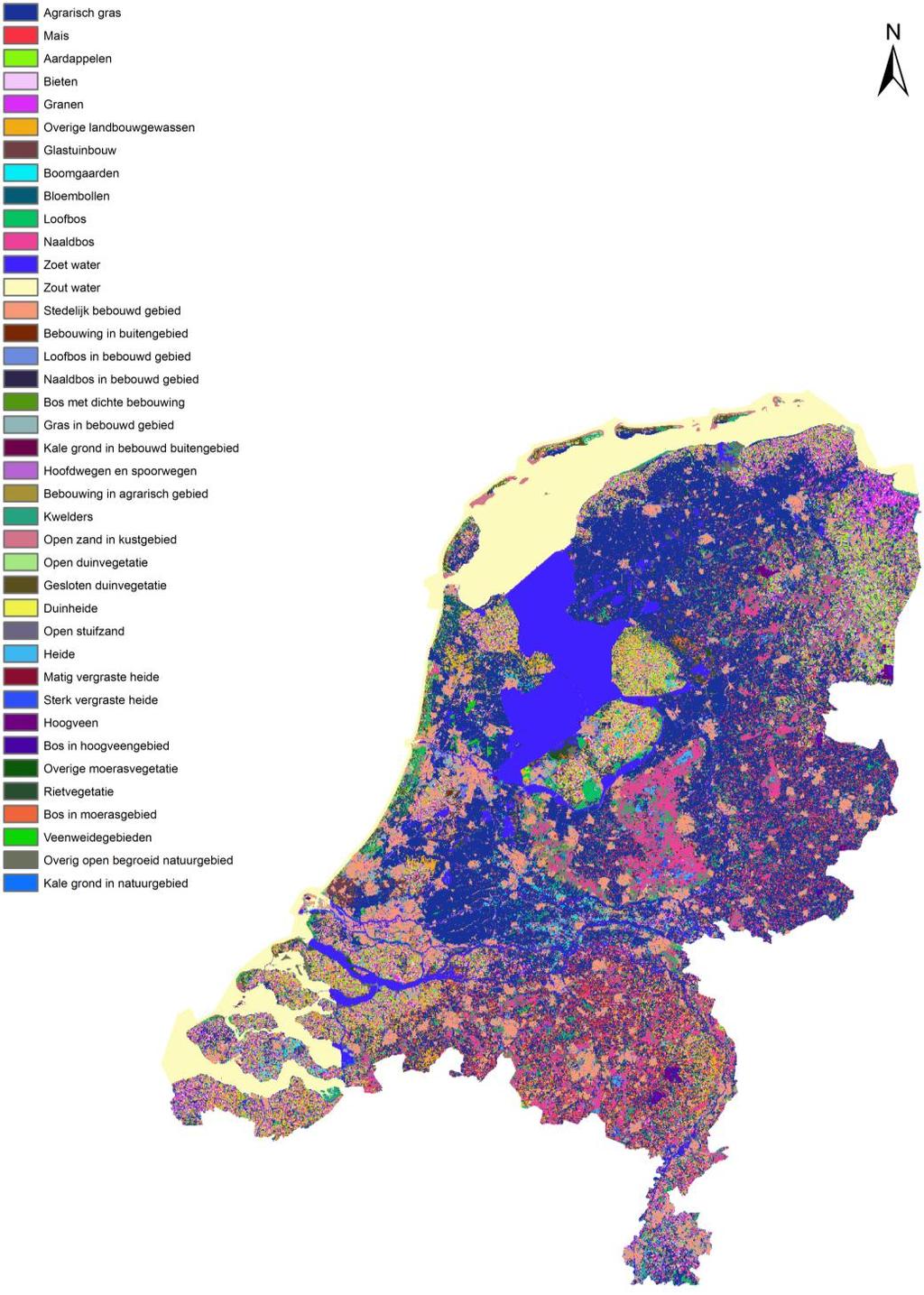 Figuur 6: Landgebruik in SPHY volgens LGN-grid en LGN-gewassenbestand (Hazeu, 2005; NHI, 2008). 4.