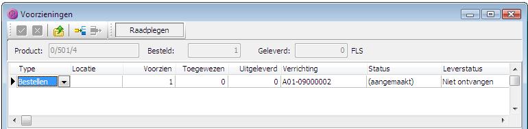 In het voorbeeld verschijnt er een verrichting A01-09000002 waarin het product voorkomt.