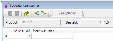 09000004 toegewezen aan de leveranciersbestelling nr. 09000002, waarop in totaal 4 flessen worden besteld.