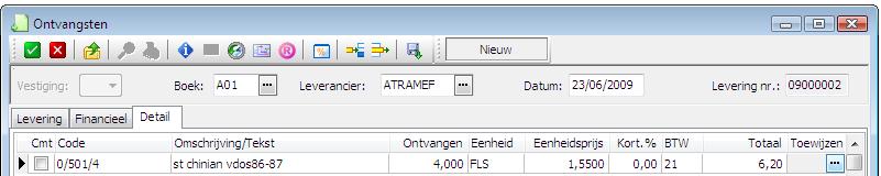 Hier merk je dat er één fles automatisch werd toegewezen aan klantenorder nr.