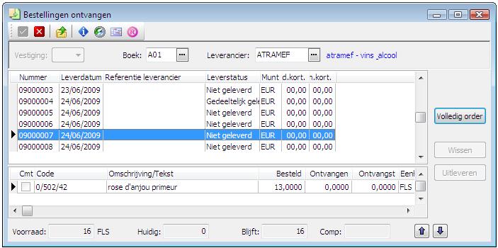 3) Leveranciersbestelling - Ontvangst De leveranciersbestelling nr.