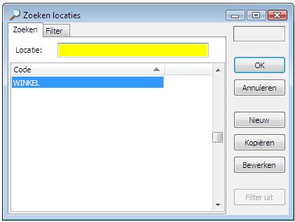 Het veld locatie wordt ondersteund door een basisbestand. Locatie: Door de knop te gebruiken en de knop kan een nieuwe locatie worden aangemaakt.