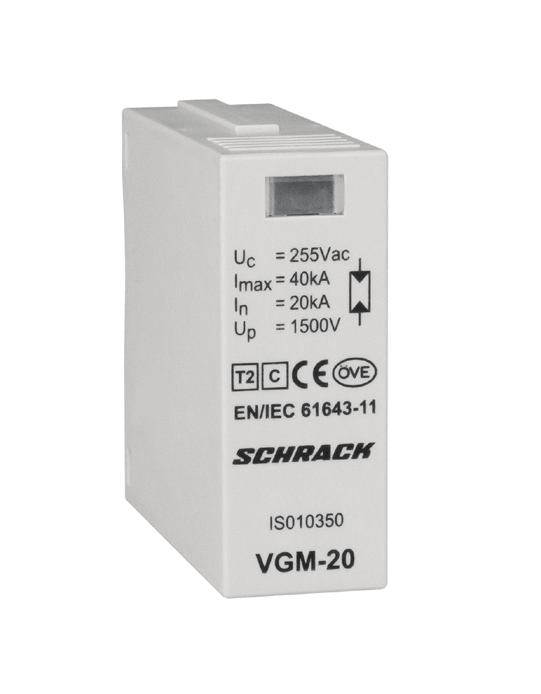 ENERGIE 8 Vonkkamer module VGM overspanningsafleider Vartec TII De Vartec serie is een pure overspanningsafleider TII. Deze serie is getest en gecertifieerd volgens IEC61643-11.