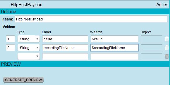 Caller callercalllog calleruser calleraddressable callerphonenumber Callee calleecalllog calleeuser calleeaddressable calleephonenumber De systeemvelden van de beller Link naar het CallLog object van