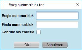 Je krijgt dan dit dialoog te zien: Door de begin en eind telefoonnummers op te geven en op OK te klikken worden alle nummers in de reeks toegekend