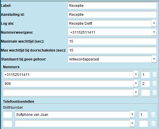 3.2 Aansluiting: Algemene instellingen Tab Algemeen van de Aansluiting Receptie.