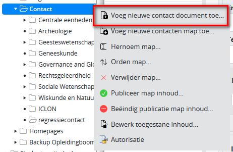 Kies voor voeg nieuw document toe Vul in het volgende scherm de naam van het contact. Deze naam wordt vanzelf ingevuld bij de URL naam.