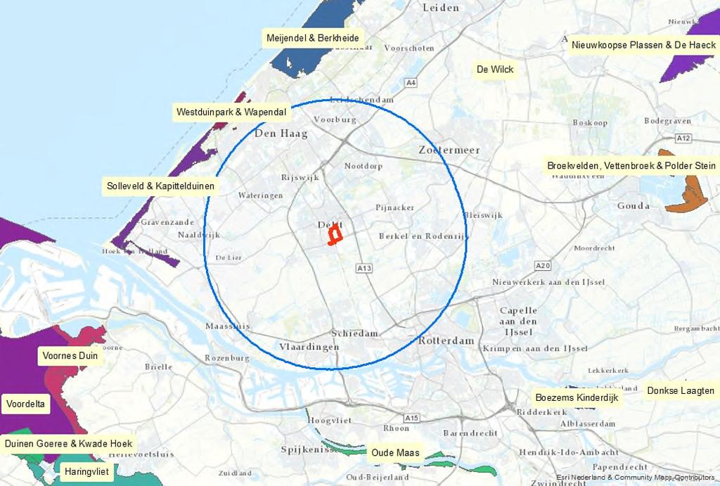 Onderzoek stikstofdepositie Schieoevers Noord te Delft projectnummer 417633 25 oktober 2018 revisie 02 Figuur 1.2: Ligging plangebied (rode vlakje) ten opzichte van Natura 2000-gebieden.