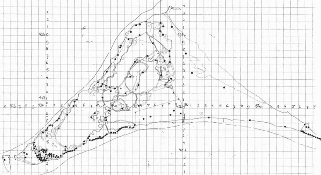 Grevelingenverslag - 2011 Figuur 13a+b. Aantalsverloop broedparen Grauwe Gans op de Hompelvoet (rechtsonder) en verspreiding in 2011 (boven). 4.6. Overige soorten 4.6.1. Grauwe Gans Hompelvoet: 160, Markenje: 8 In 2011 stabiliseerde het aantal broedparen op 160.