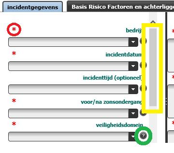 Wanneer u uw cursor op het vraagteken houdt (niet klikken) voor een paar seconden, verschijnt er informatie die relevant kan zijn voor een goede invulling van de vraag.