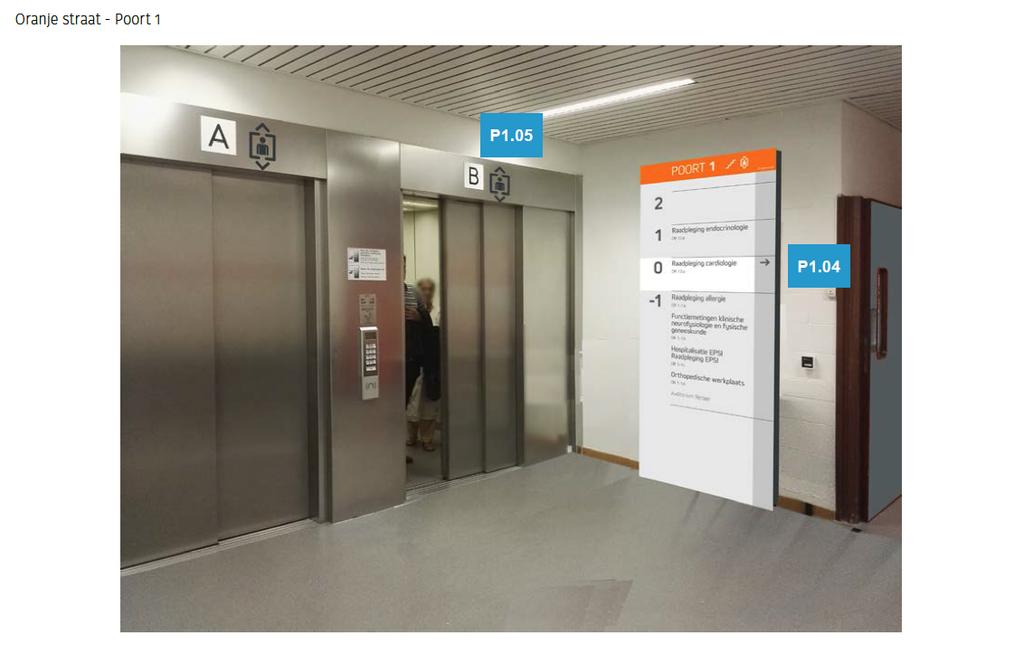 Aan elke lift en trappenhal die aansluit op een poort komt een