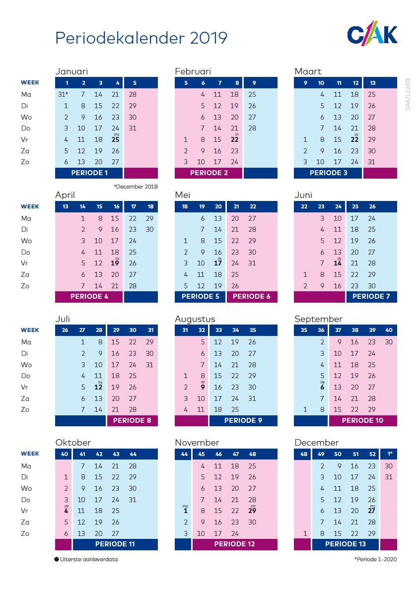 Bijlage 1: periodekalender CAK