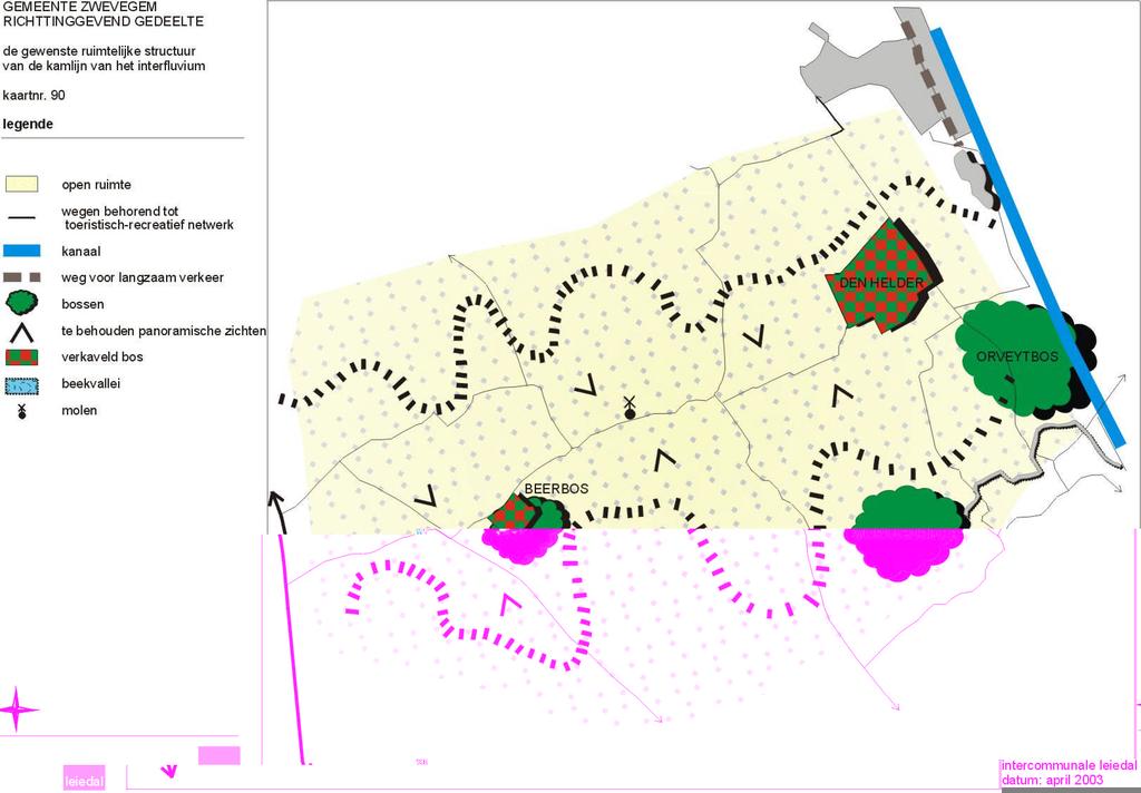 Plangebied geselecteerd als verkaveld bos In het Gemeentelijk Ruimtelijk Structuurplan Zwevegem behoort het plangebied tot het deelgebied De kamlijn van het interfluvium en is geselecteerd als