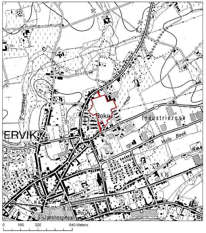 1.2. Situering 1.2.1. Lokalisering Figuur 1 Topografische kaart van Wervik met ligging van het plangebied Het plangebied ligt ten oosten van de gemeente Wervik nabij Reke.