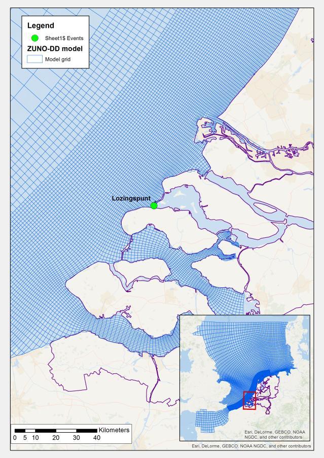 4/10 Figuur 3.1 Zuno-DD model grid De hydrodynamische resultaten worden gebruikt om het deeltjesmodel Delft3D-PART aan te sturen.