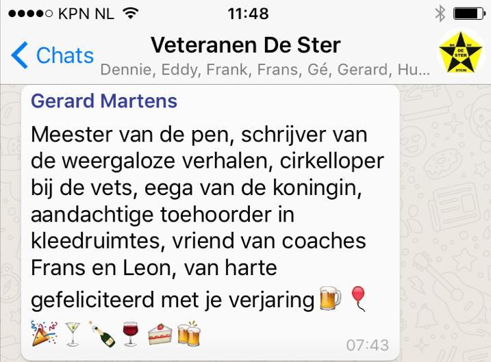 Diezelfde waek woar auch Gerard Martens joarig. Toevallig op dezelfde daag es ziene mededamescoach Tom Keulen.