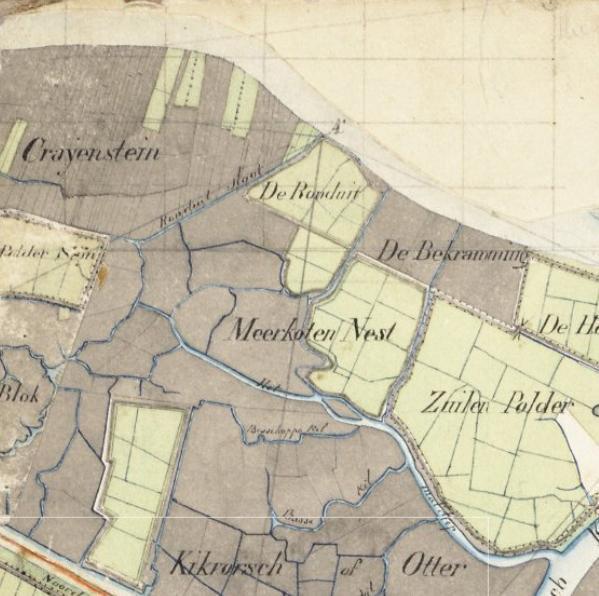 Cultuurhistorie 1847 Het plangebied behoorde grotendeels tot de circa 1830 gerealiseerde polder De Ronduit en voor een kleiner deel tot de oostelijk aansluitende De Bekramming (oost) en zuidelijk