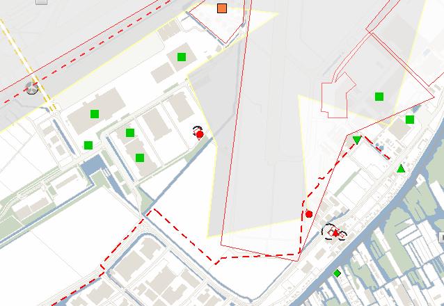 ligheidsafstanden op grond van de Circulaire ontplofbare stoffen voor civiel gebruik. Deze afstand (20 meter) komt wel buiten de inrichtingsgrens, maar valt niet over het plangebied.