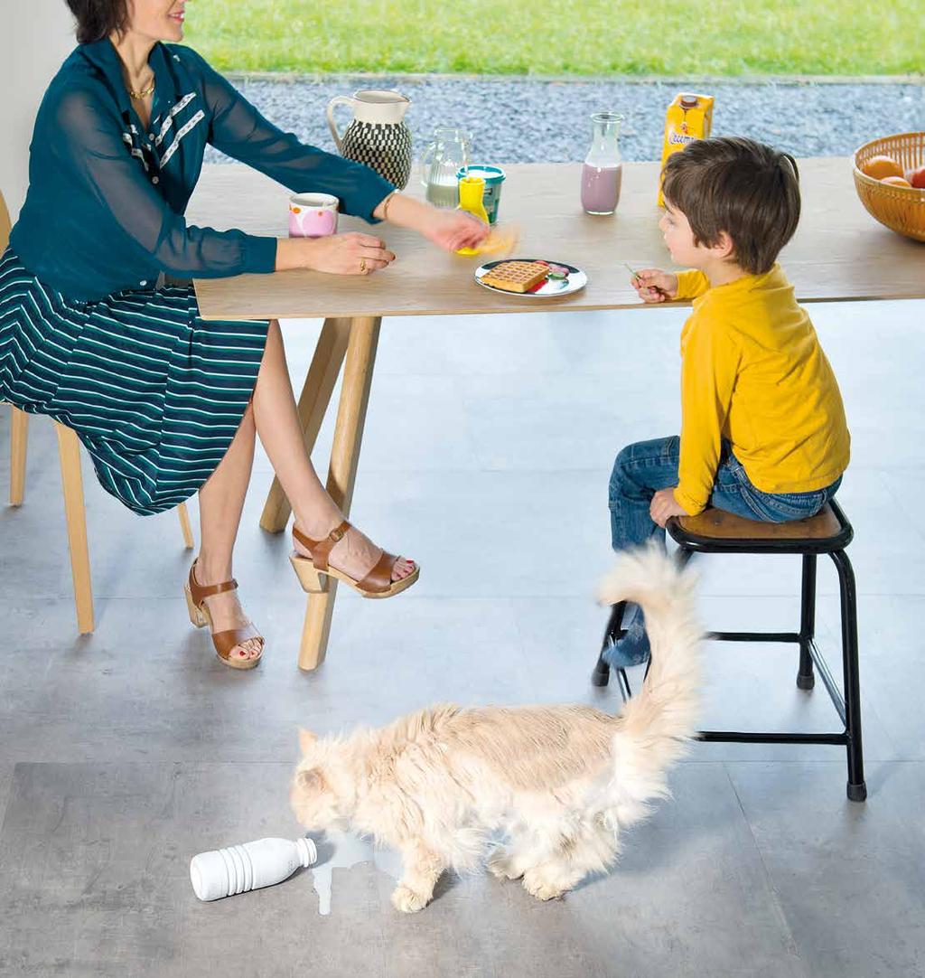 PLAK HET VAST PURE voor badkamers en keukens Je vloer moet geregeld bestand zijn tegen natte, vuile schoenen, een knoeiboel en kinderen die de badkamer in een zwembad omtoveren, is het niet?