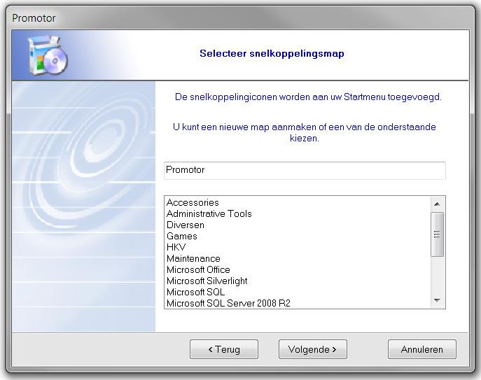 PROMOTOR - gebruikershandleiding versie 4.1 december 2016 Figuur 2-4: Keuzescherm voor snelkoppelingmap. Stap 5.