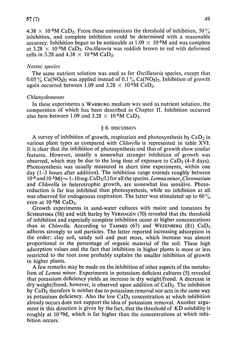 57 (7) 49 4.38 X 1~ 6 M CaD2. Frm these estimatins the threshld f inhibitin, 5% inhibitin, and cmplete inhibitin culd be determined with a reasnable accuracy. Inhibitin began t be nticeable at 1.