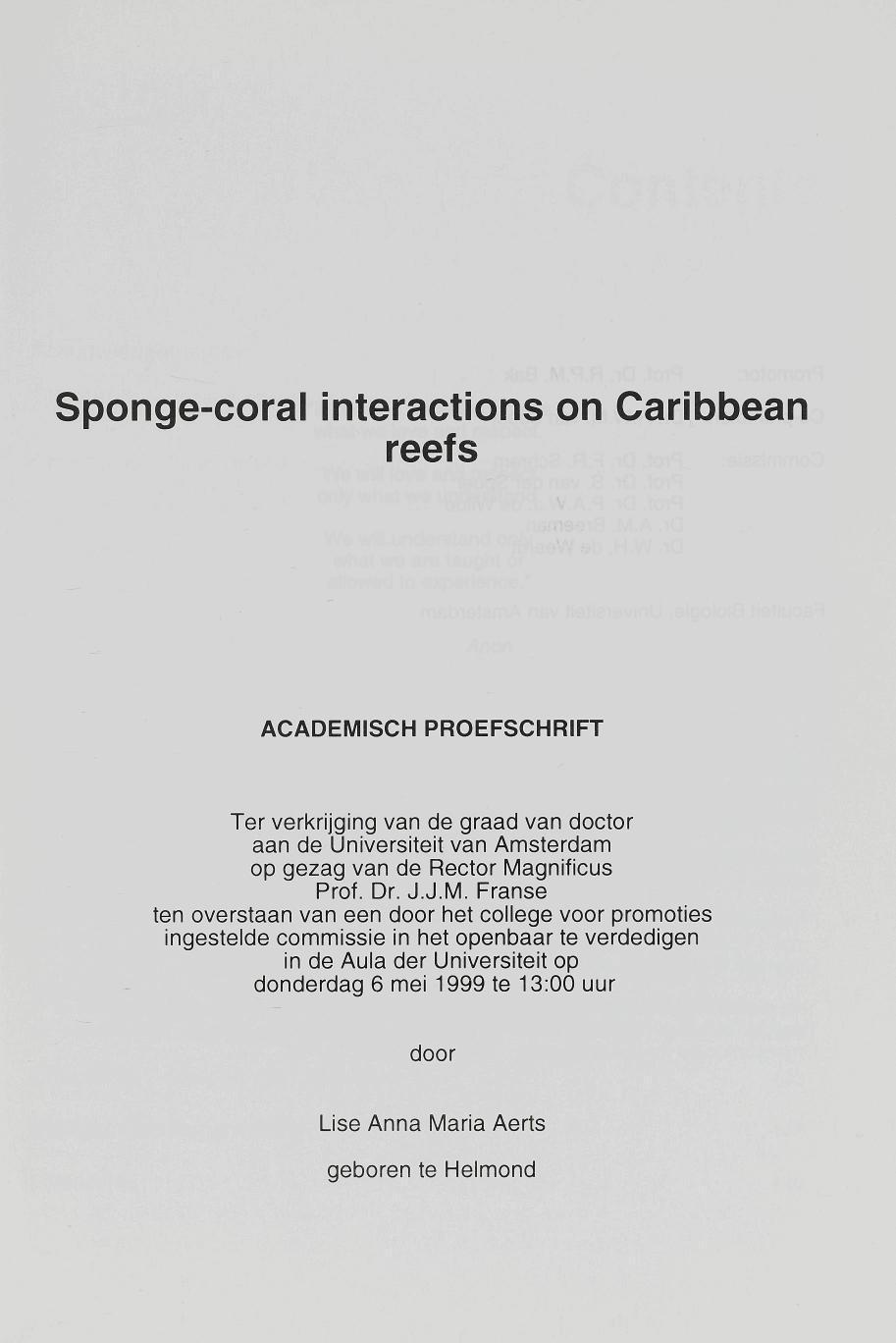 Sponge-coral interactions on Caribbean reefs ACADEMI