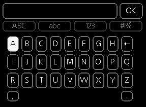 Afhankelijk van het menu hebt u de beschikking over verschillende tekensets die u met behulp van de selectieknop kunt selecteren.