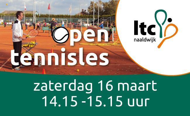 Open Tennisles bij LTC Naaldwijk Zaterdag 16 maart is er een Open Tennisles bij LTC Naaldwijk. Iedereen die op de Diamant zit kan komen tennissen! Deze Open Tennisles is gratis.
