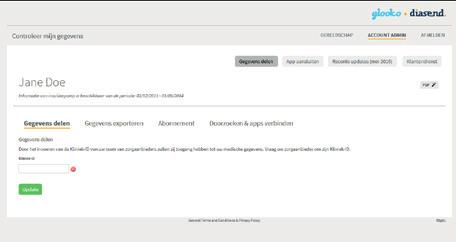 door hun Kliniek-ID in te vullen onder Account admin en Gegevens delen.