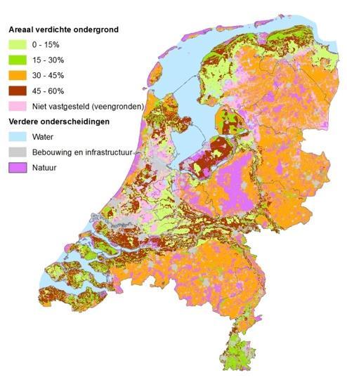 Oppervlakte verdicht Nederland: 45% Gelderland:
