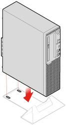 Figuur 24. De verticale standaard installeren De kap van de computer verwijderen Opmerking: Zorg voordat u de computerkap opent dat het e-slot is ontgrendeld in het programma Setup Utility.