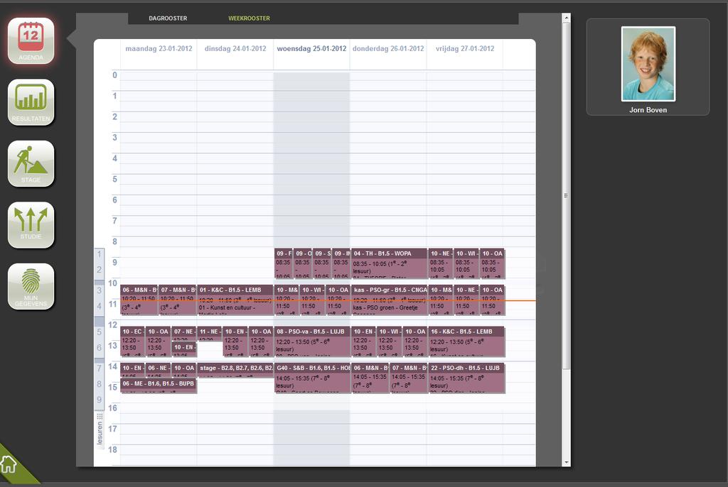 Klik op Weekrooster om het rooster van de gehele week in te zien.