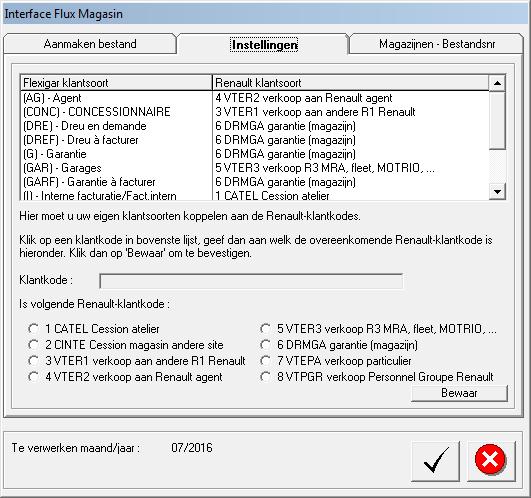 Interface Flux Magasin (enkel te gebruiken door Renault-dealers) Hierin worden de bewegingen van artikels voor een gegeven maand opgenomen.