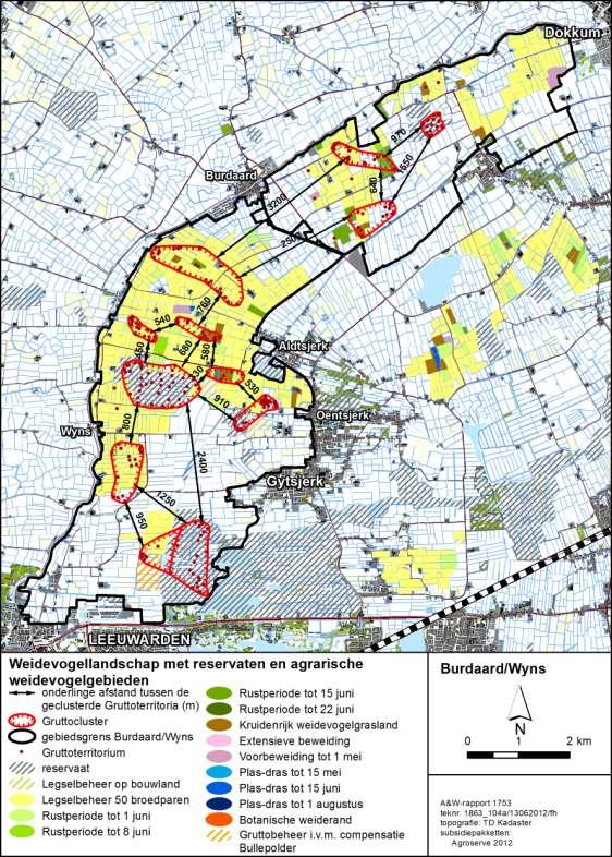 A&W-rapport 1753 Naar vitale weidevogellandschappen in Fryslân 11 Figuur 3-1 Voorbeeld van het weidevogellandschap in het gebied Burdaard/Wyns met reservaten en agrarische