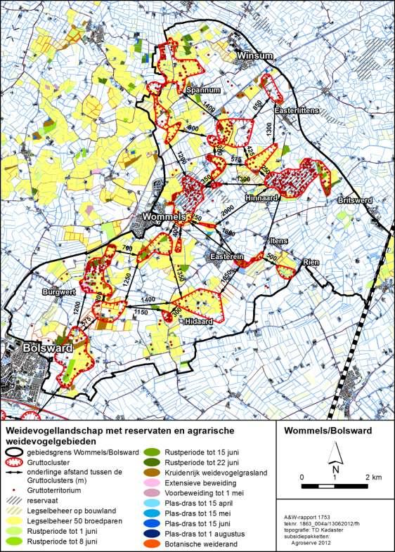 A&W-rapport 1753 Naar vitale weidevogellandschappen in Fryslân 25 Figuur 4-1 Voorbeeld van het weidevogellandschap in het gebied Wommels/Bolsward met reservaten en agrarische