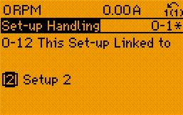 Parameterbeschrijving VLT AutomationDrive FC 301/302 0-12 Setup gekoppeld aan 0-14 Uitlez.: Wijzig setups/kanaal 3 Afbeelding 3.3 Setup 2 130BP076.10 zoals op het LCP, staat elk nummer voor 1 kanaal.
